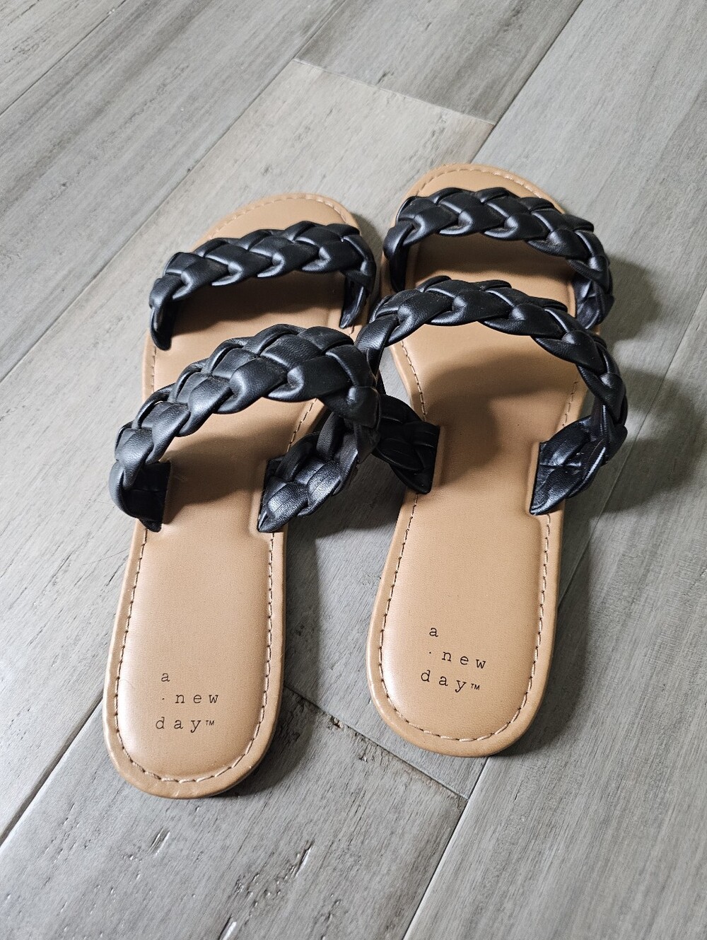 a new day Black Braided Double-Strap Slide Sandals